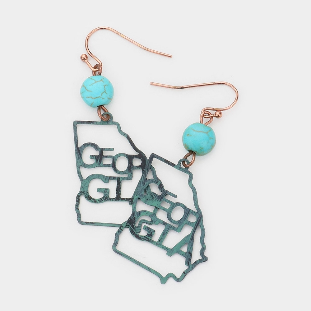 GEORGIA State Map Shaped Turquoise Earrings Statement Fashion Jewelry Accessory